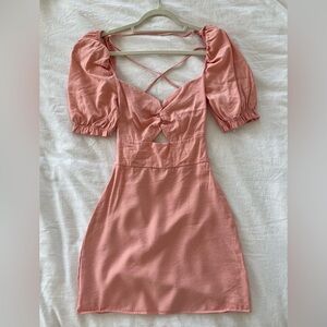 Glamorous summer dress color peach puffy sleeves open back viscose